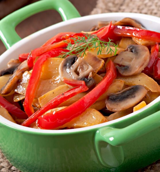 Sauteed mushrooms with pumpkin and sweet pepper