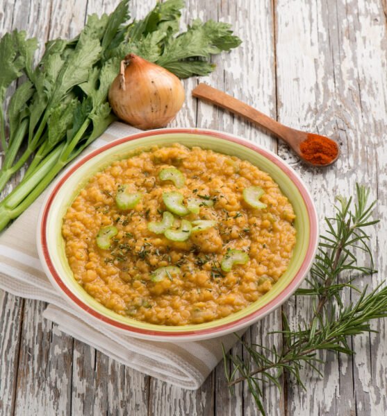 lentils with celery onion and paprika spice
